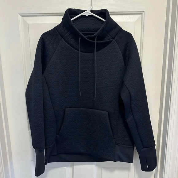 Athleta Sweaters - Athleta Cowl Quilted Textured Thick Pullover Sz Small Black Thumbholes Active